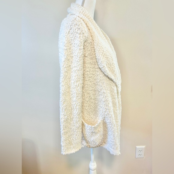 Bobeau Boucle Popcorn Draped Open Front Cream Cardigan Sweater - Picture 3 of 6